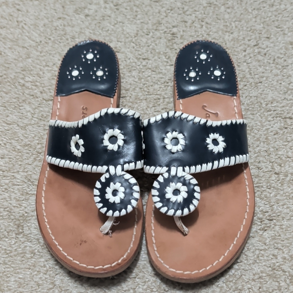 💙🤍 Jack Rogers 🤍💙 Navy Leather Sandals with White Whipstitch size 8 GUC